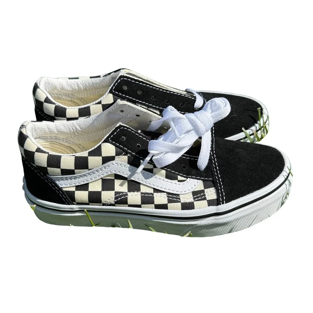 Vans Old Skool Sneakers Kids Size 1 Black White Suede Canvas Checkerboard Skate